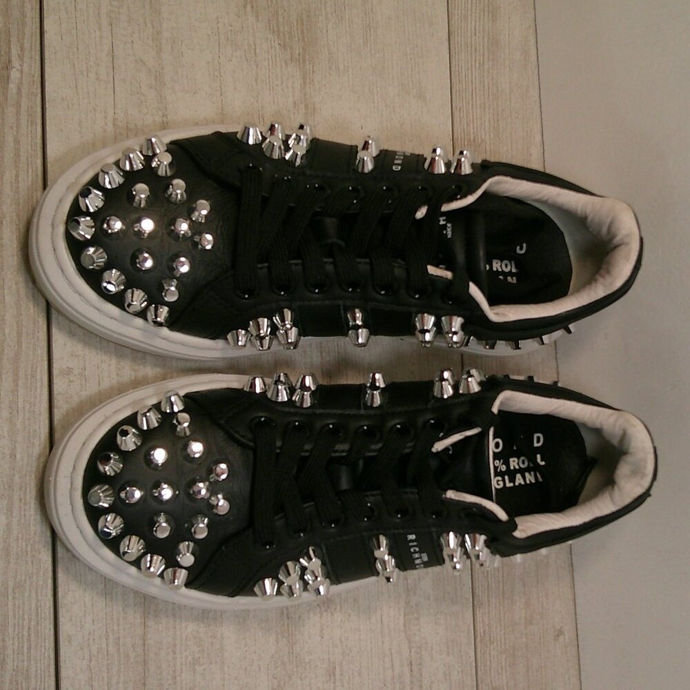 John Richmond alternative Black Leather Studded Spike Biker Sneakers SZ 35 | US5 - Picture 10 of 10